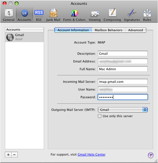 enter new password for google mail on mac